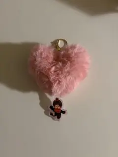 Monchhichi モンチッチ ふわふわハートチャーム ピンク