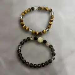 天然石ブレスレット 2点　タイガーアイ ルチルクォーツ スモーキークォーツ