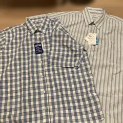 匿名配送　メンズカジュアルチェック、ストライプ柄 半袖シャツ二枚セットまとめ売り
