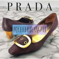 美品 プラダ パンプス シボ革 ゴールドバックル ヒール 22.5 35 1/2のサムネイル