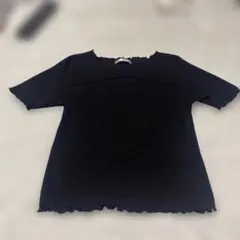 しまむら add color リブ半袖トップス ブラック メロウ 黒　胸元開きのサムネイル