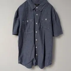 overwhelm【L】半袖　ワイシャツ　胸ポケット　薄手　ブルー