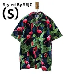 0785Styled By SRJCメンズアロハシャツSサイズ旅行フラミンゴ柄夏