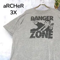 【一点物】aRCHeR デザインプリント Tシャツ グレー 輸入古着 3X