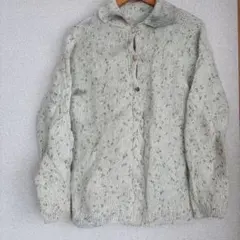 【海外古着】アイボリー /緑ニットセーター 長袖 ボタン付き　カジュアル