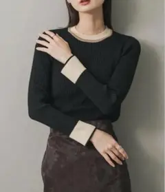 リブニット　長袖　バイカラーコンパクトセーター