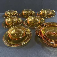 【未使用品】HOYAアイスティーカップ&ソーサー6客◆灰皿付