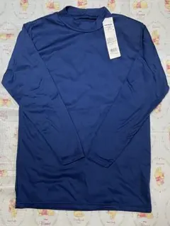 【Lサイズ】タグ付き・長袖ハイネックシャツ　ネイビーブルー