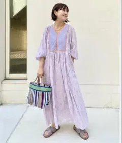 HOUSEOFLOTUSリーフプリントベルテッ ギャザードワンピース - メルカリ
