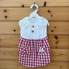 ［40］チェックスカート赤　犬服3L号（3号ロング丈）