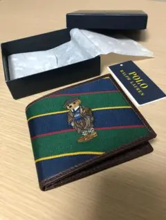 未使用 POLO ポロベアレザービルフォールド コイン ウォレット 二つ折り財布