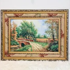 額付き織物アート 風景画 ゴールド額縁 花柄