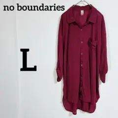 no boundaries【L】バーガンディ 長袖シャツ シャツワンピース　赤