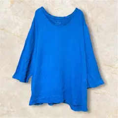 L&CO. 青 7分袖 トップス 【3X】ゆったり Vネック