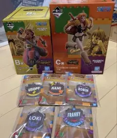 一番くじワンピース ウソップ フィギュア、アクリル雑貨3種、マーカー 