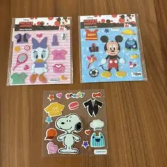 スヌーピー、ミッキー等ぷっくりシール３点セット