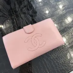 CHANEL キャビアスキン 長財布 がま口 ピンク