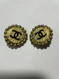 14210 CHANEL ココマーク ラウンド イヤリング ゴールド ブラック
