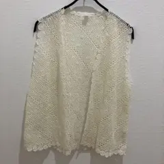 アイボリー レース編み ノースリーブベスト Lサイズ