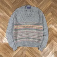 usa製70sペンドルトン Vネックウールニット セーター フェアアイル柄 杢