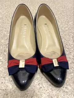 【未使用級】ダイアナ リボン フラットパンプス エナメル ポインテッドトゥ 23 アルテミス バイ ダイアナ artemis by DIANA パールモチーフ