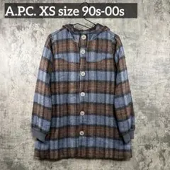 【状態◎】A.P.C. チェック柄　フードコート ウール　XS アーペーセーのサムネイル
