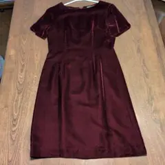 NEWYORKER　ベロア調 半袖 膝丈ワンピース　エンジ色　Мサイズ　9号