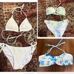 【水着3点セット】グレイル　レース　タイダイ柄　ホワイト　ブルー　グリーン　海のサムネイル