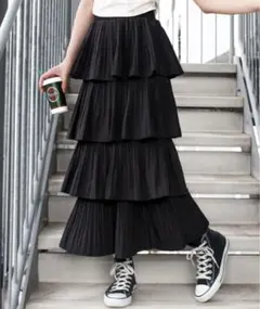 SpRay プリーツティアードフリルロングスカート