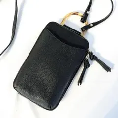 【美品】perche アクリルべっ甲 モバイルウォレットショルダー 黒のサムネイル