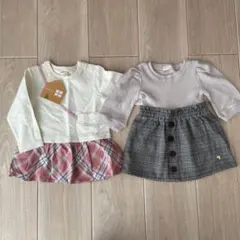 チェック柄スカート付きワンピース2つセット