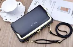 【ブラック】 がま口　ショルダーバック　スマホ＆お財布　ポーチ　ポシェット　韓国