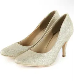 9cm ヒールポインテッドトゥパンプス　ゴールドラメ