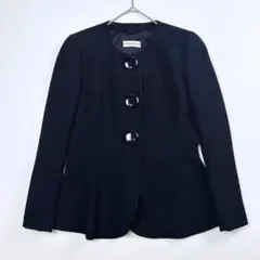 美品 エンポリオアルマーニ ノーカラージャケット ペプラム 美シルエット 44