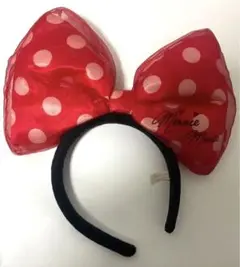ミニーマウス　赤白水玉ビッグリボン　カチューシャ