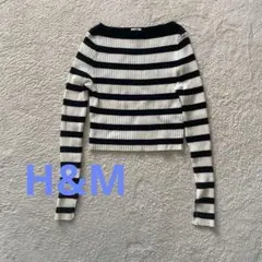 美品】H&M エイチアンドエム ボーダー柄 リブニットクロップド丈 S(日本M)