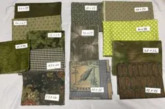 グリーン系　プリント生地　パッチワーク　ハンドメイド