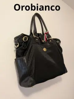 Orobianco　トートバッグ 　ハウンドトゥースパターン　黒　WANDALA