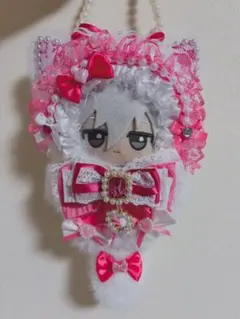 ぬい服 ちびぐるみ10cm 可愛いレースリボンお姫様猫 パール付き着せ替え服