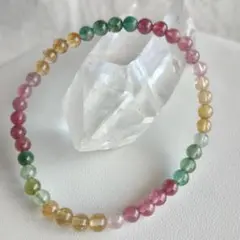 期間限定価格【透明感あり】カラフルトルマリンブレスレット　4㎜ N_154