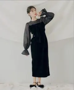 【SALON by Chico】配色シアーリボンベロアワンピース/オケージョン