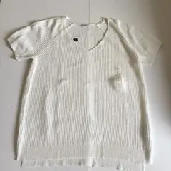 【Gap】ホワイトVネック 綿半袖ニット サイズLのサムネイル