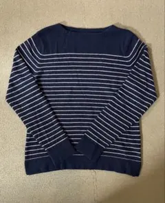 高島屋カシミアニットネイビー ボーダー L