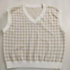 C-O-L-Z-A ベージュチェック Vネックベスト