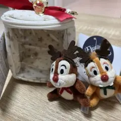 ディズニー　クリスマス　 チップとデール ポーチ付きぬいぐるみセット