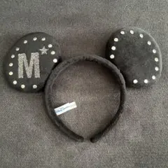 ミッキー耳型カチューシャ 黒 スタッズ付き