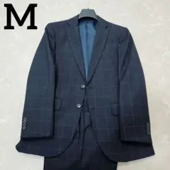 【極美品】タカキュー　おしゃれスーツ　ネイビー　チェック柄　M　結婚式　総裏のサムネイル