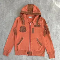 AVIREX ミリタリーパーカー ワッペン フーディ アメカジ オレンジ XL
