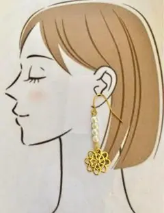 ハンドメイド　ピアス　パール　花