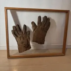 Vintage antique leather gloves with display frame